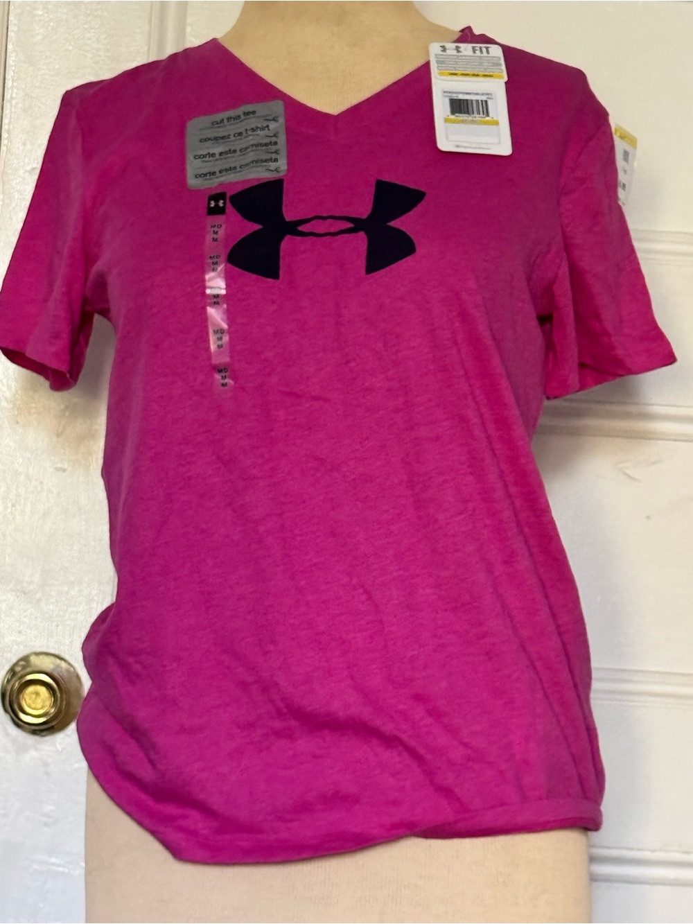 Under Armour Pink Logo V-Neck Tee was men size M